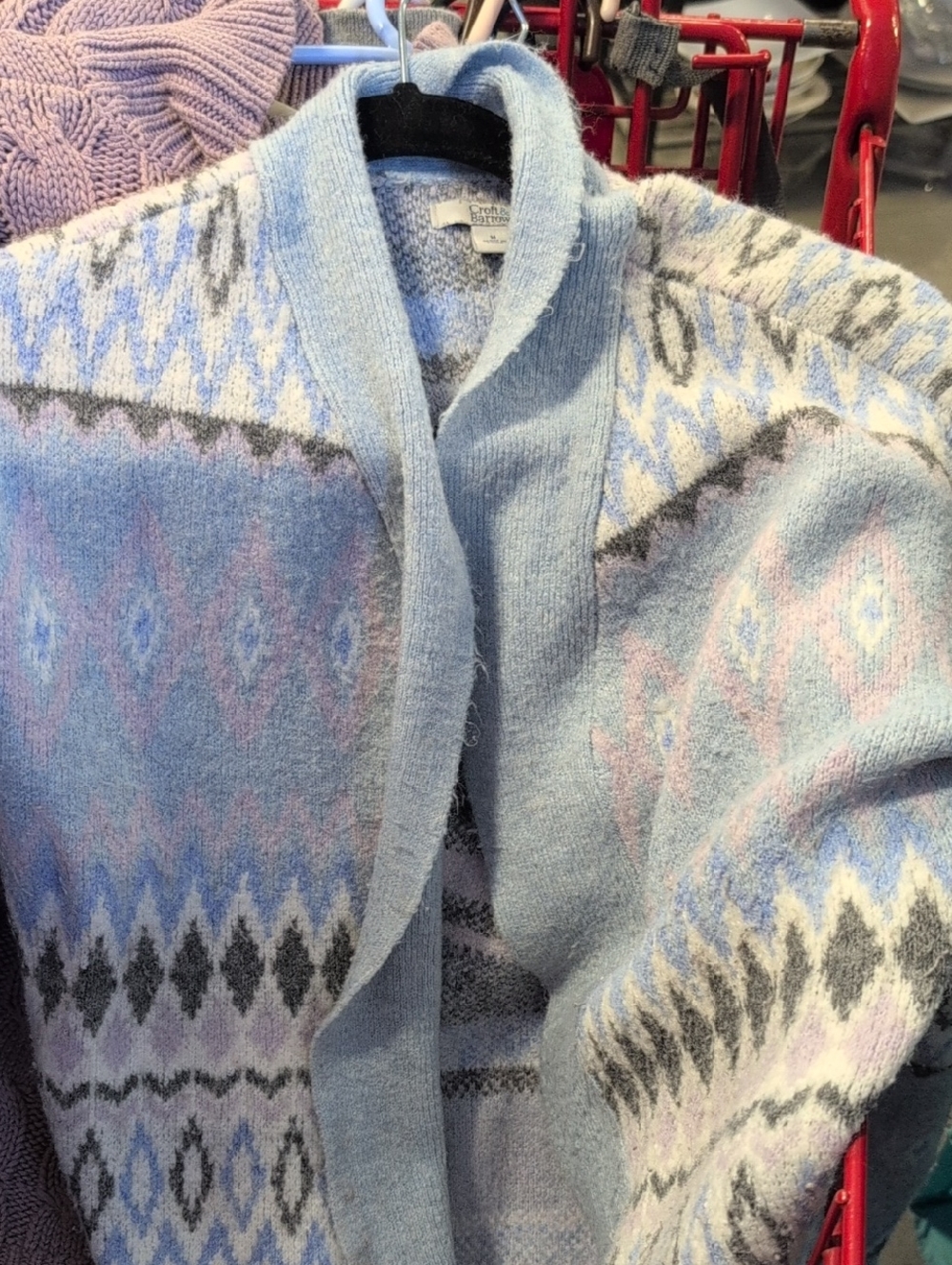 Croft & Barrow Open Front Aztec Light Blue Cardigan